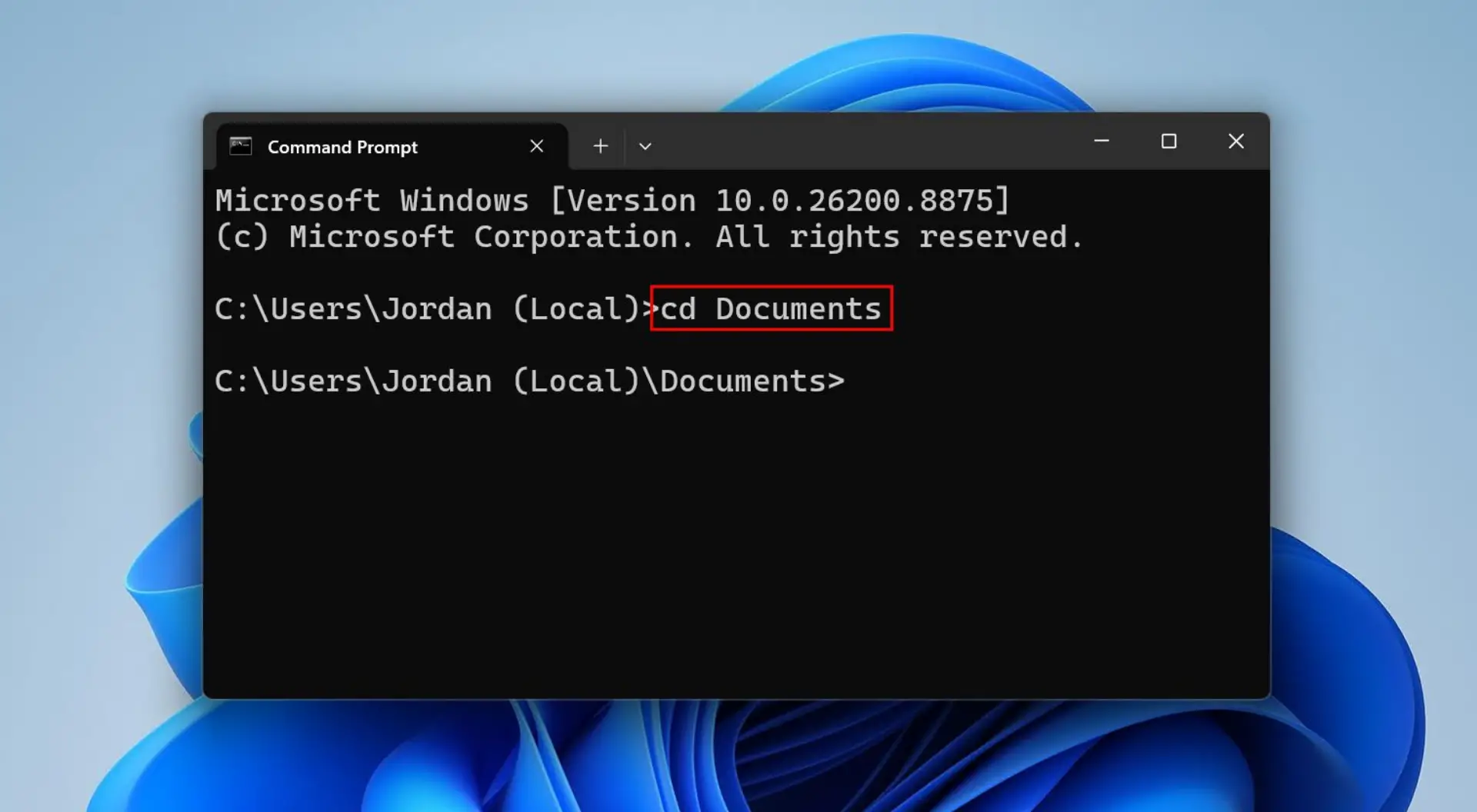 Changing directory to documents.