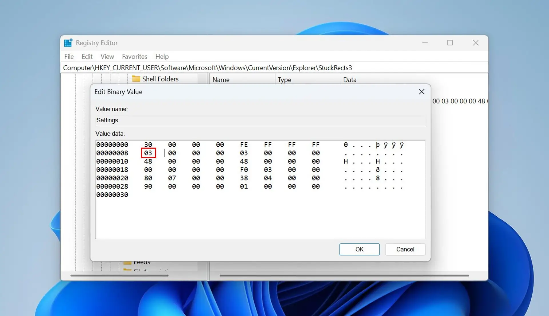 Updating the byte value.