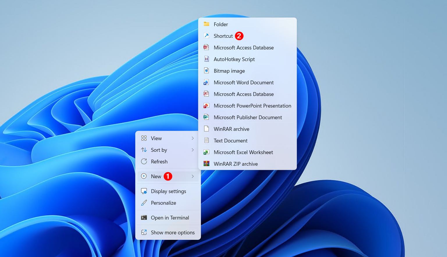 Creating a new shortcut.