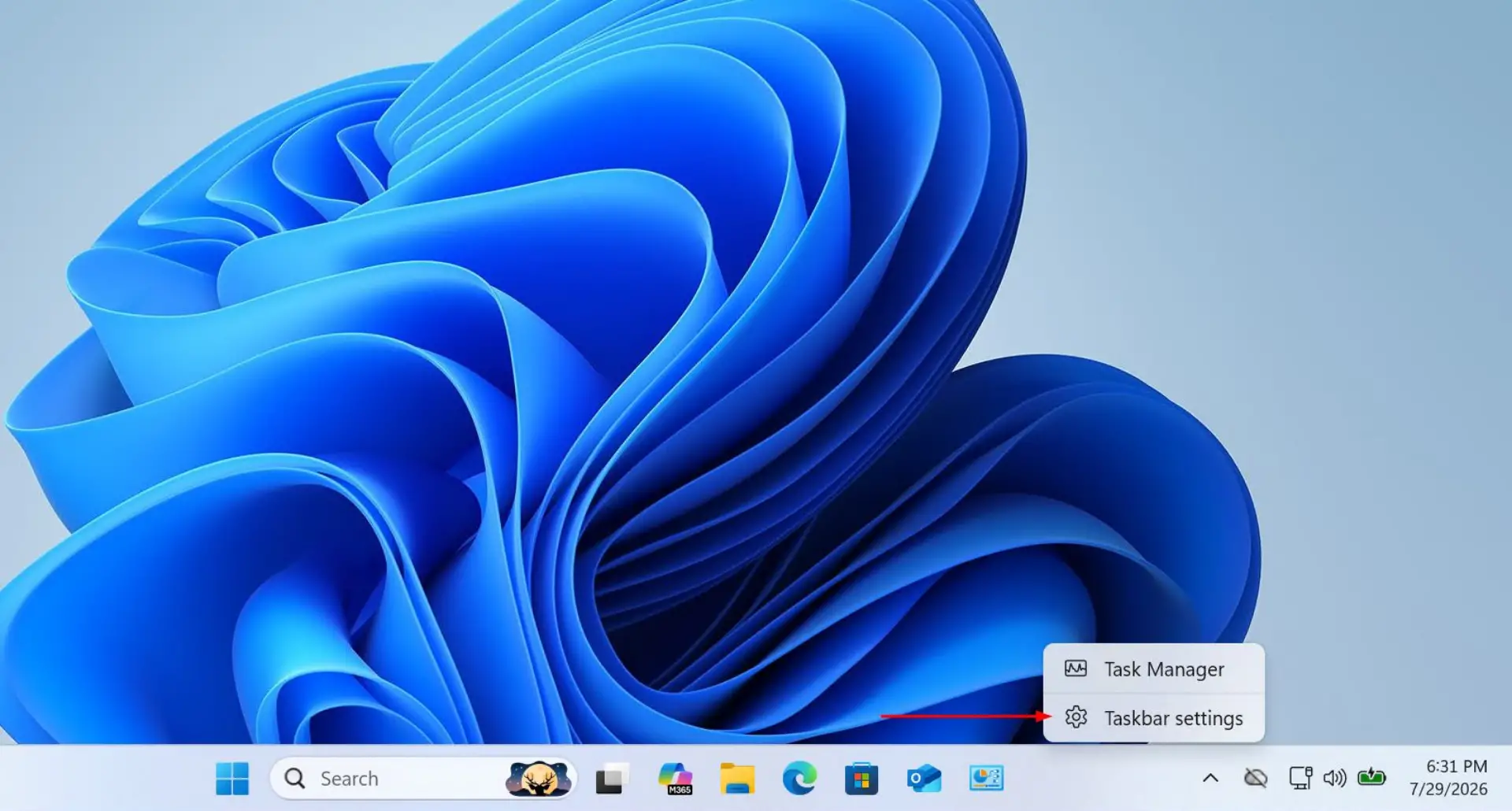Opening taskbar settings.