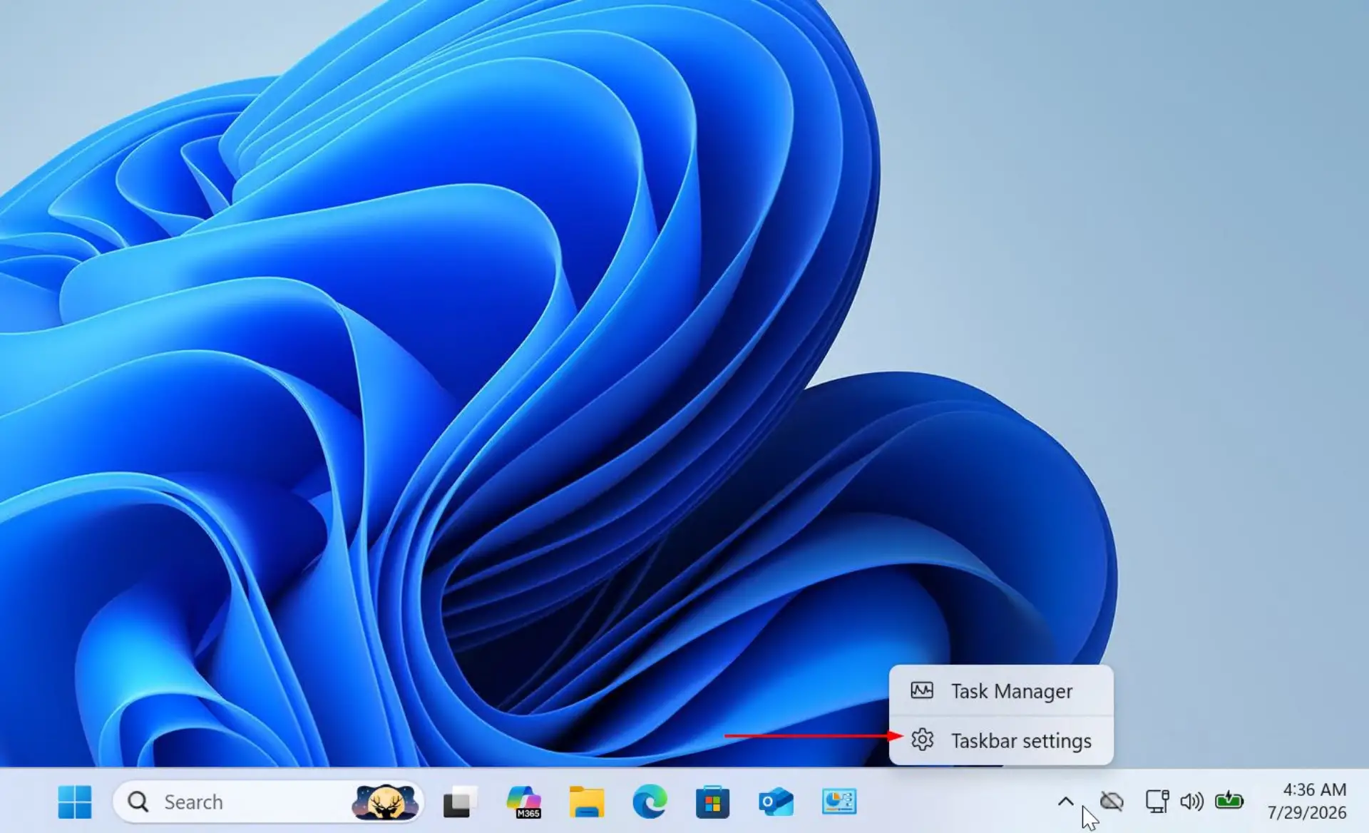 Opening taskbar settings.