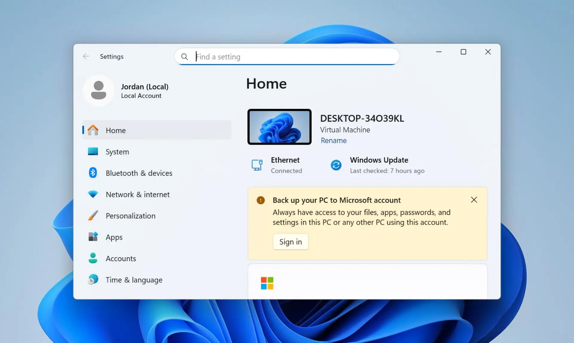 The Settings window.
