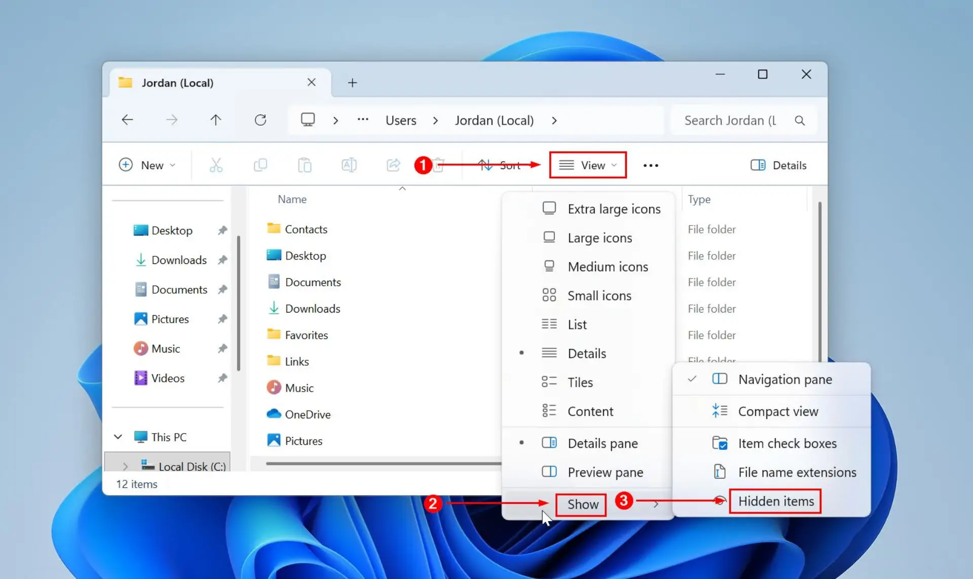 Showing hidden items.