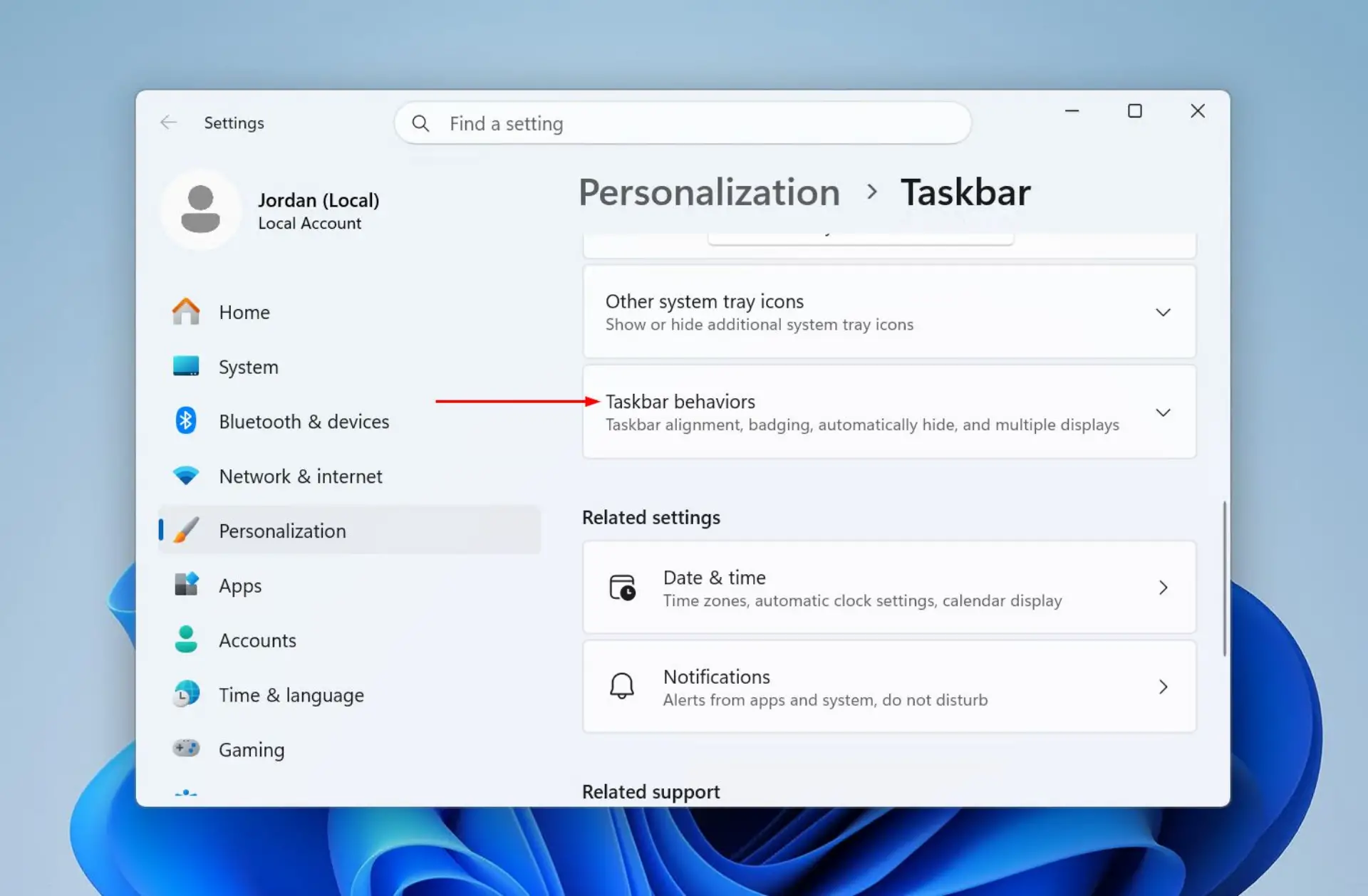 Taskbar behaviours.