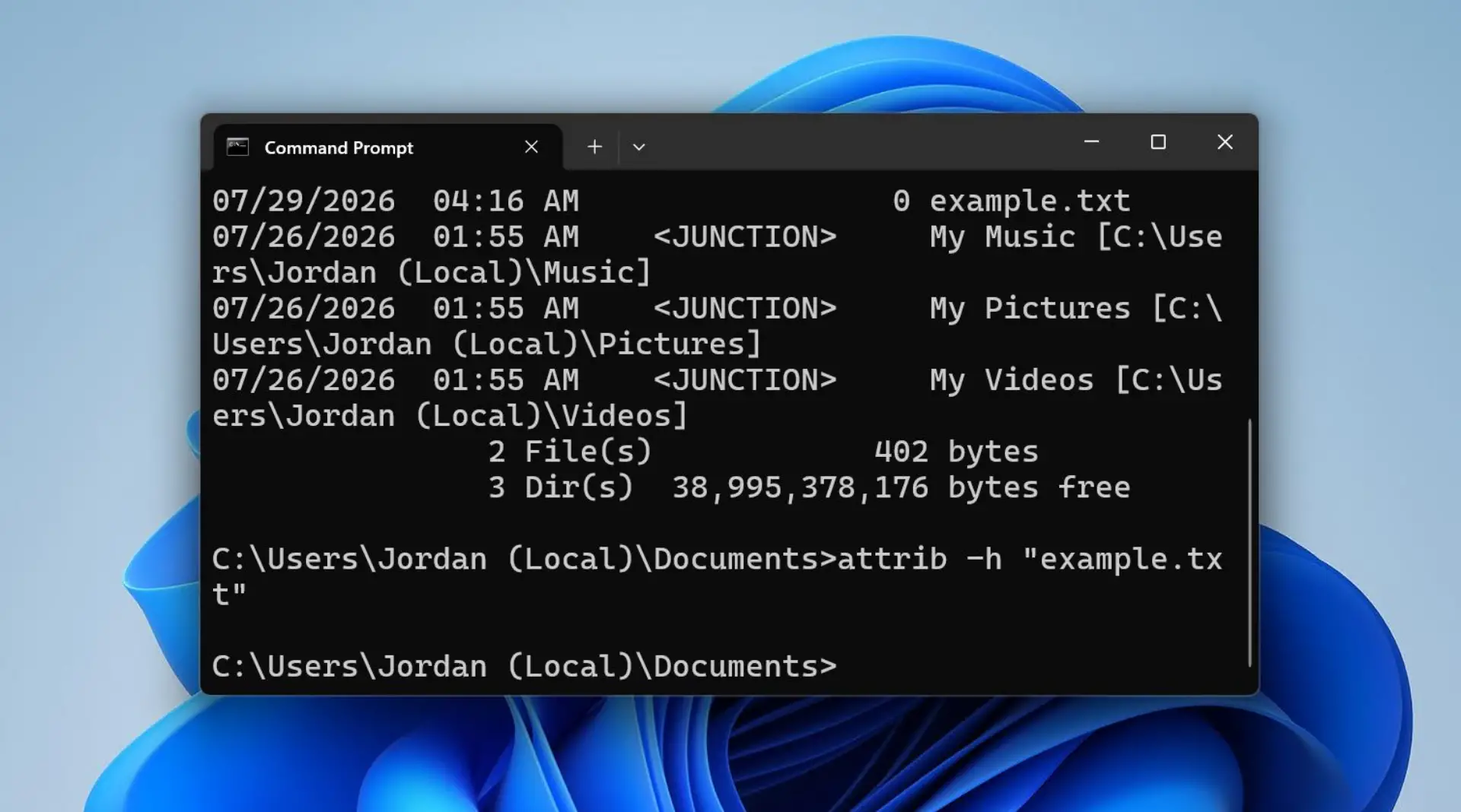 Unhiding a file.