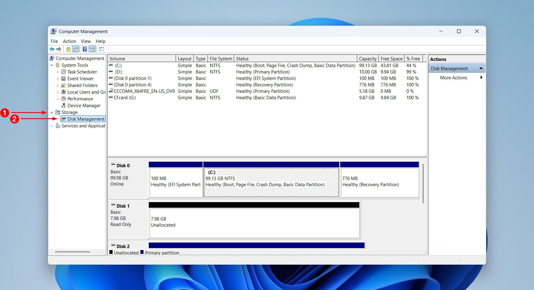 Opening Computer Management Disk Management