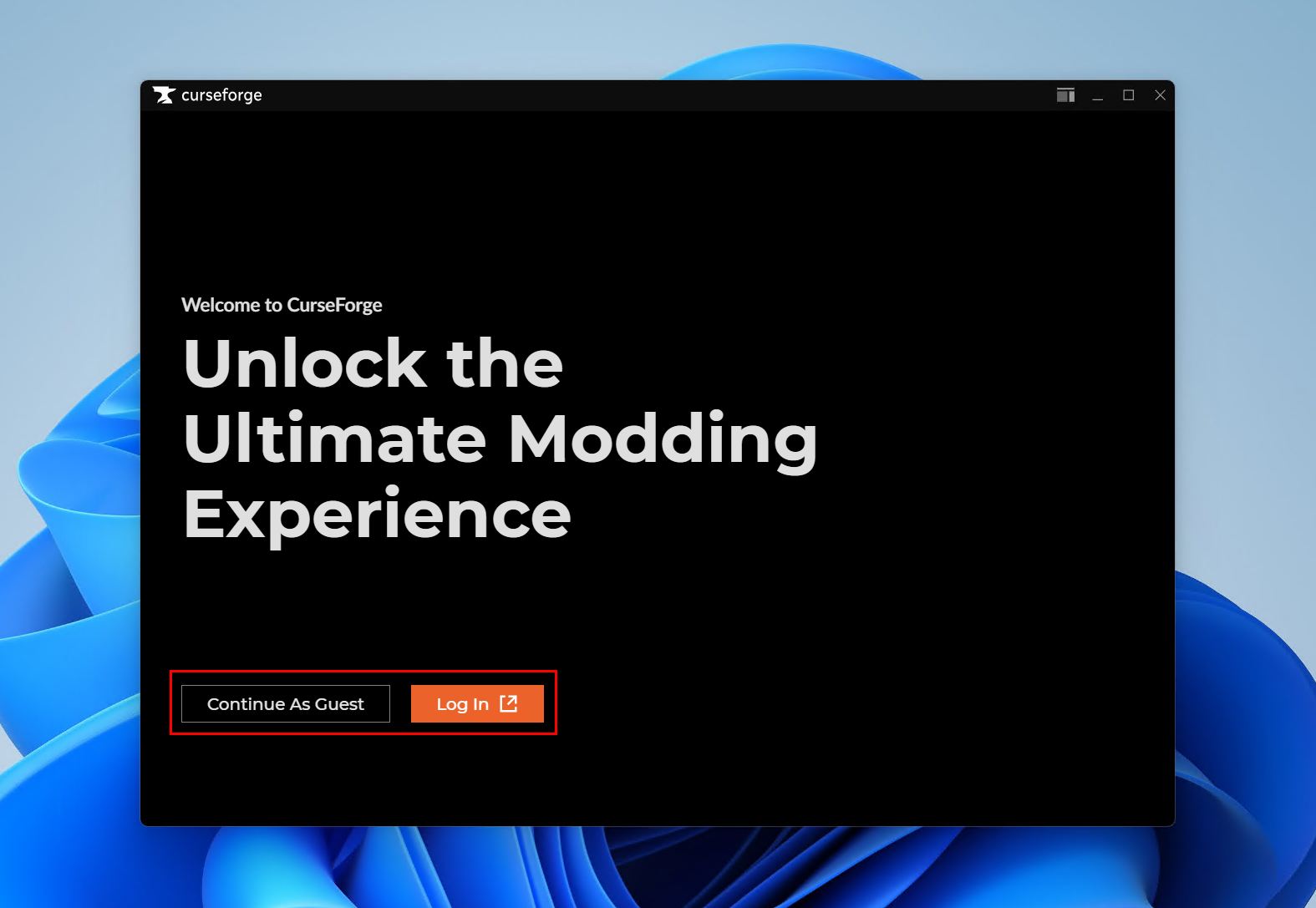 CurseForge login page.
