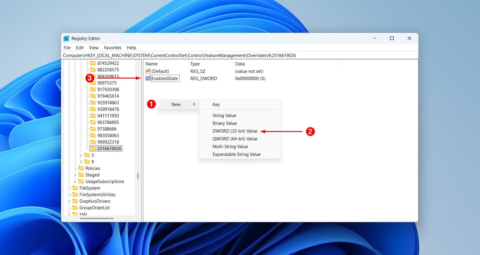Creating a new Dword 32-bit value.