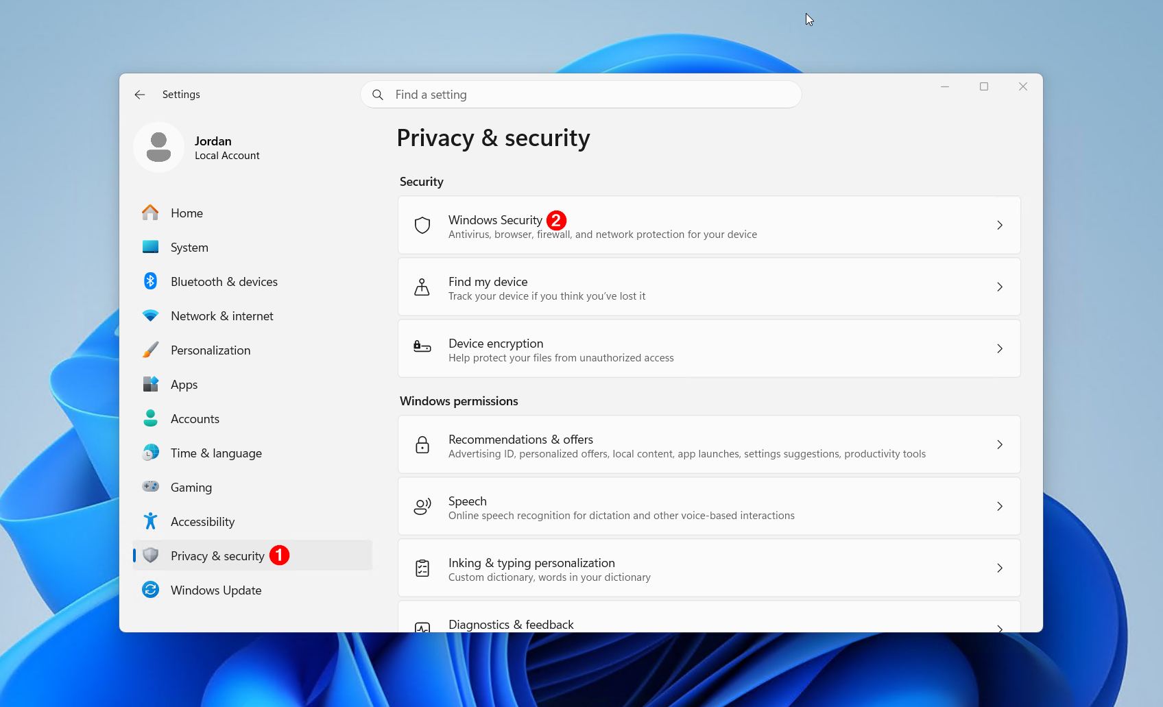 Opening Windows Security.