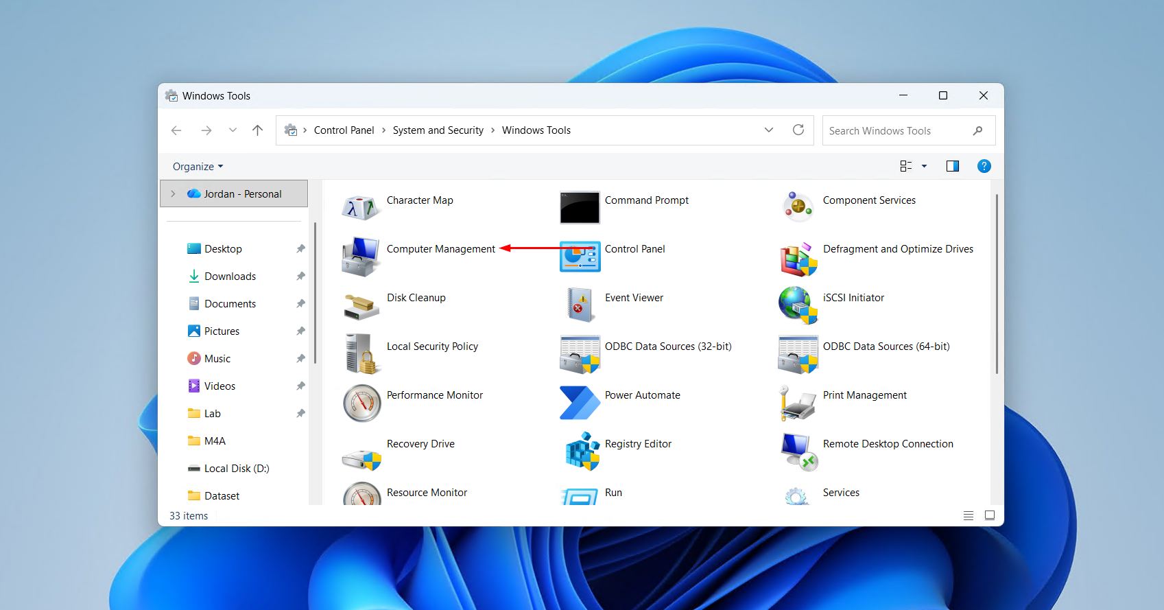Open Computer Management in Windows Tools