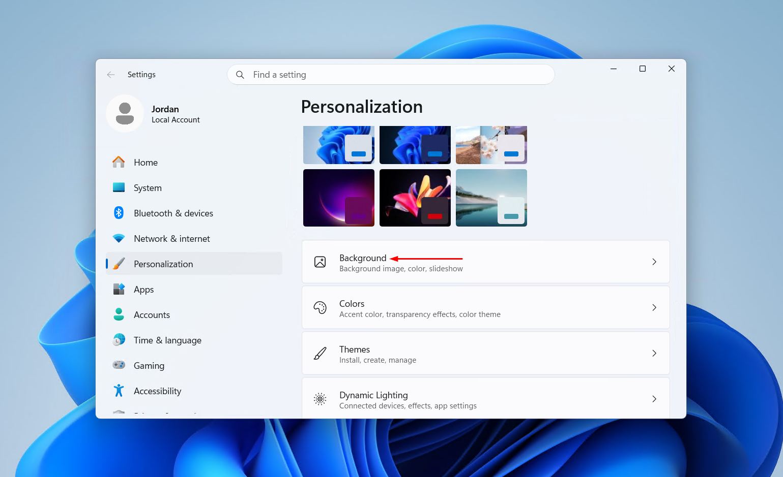 Background option in Personalization settings