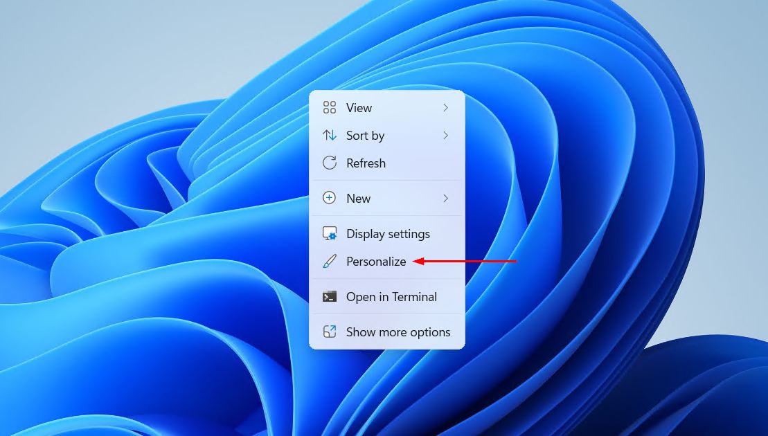 Personalize option on desktop context menu