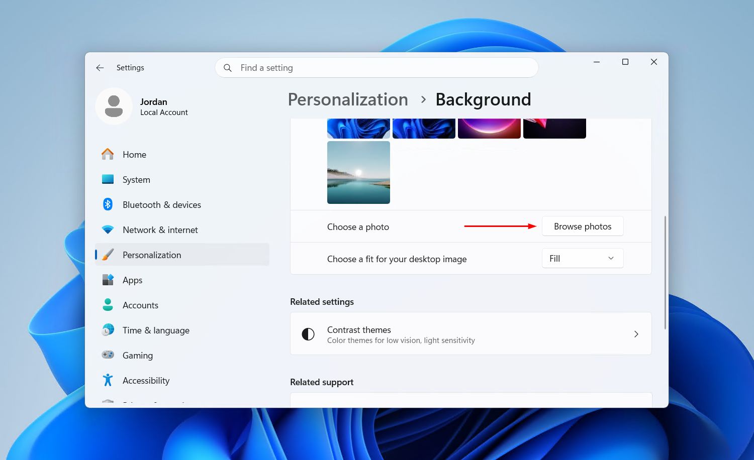 Browse photos button in background settings