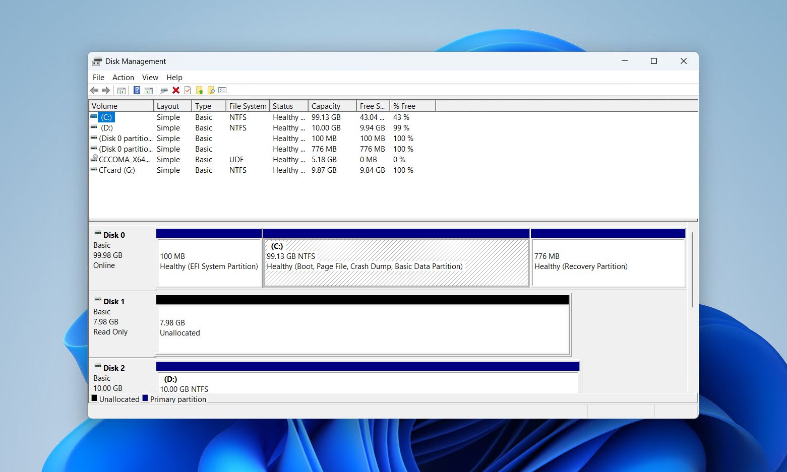 Disk Management selected in Power User menu