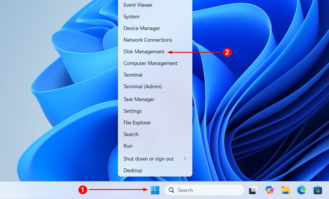 Right-clicking Start button taskbar menu