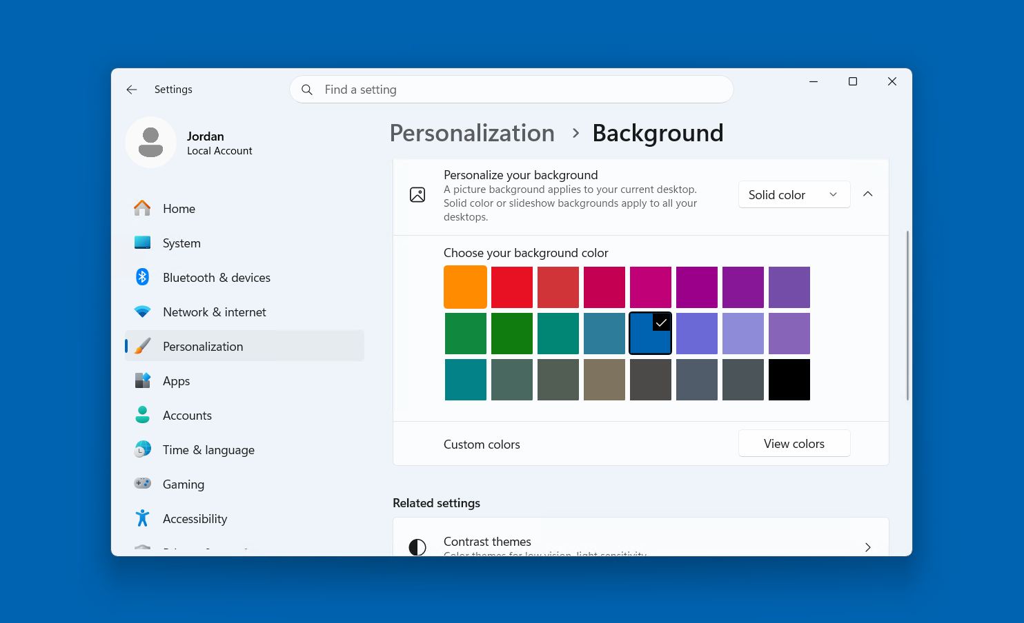 Solid color background option selected