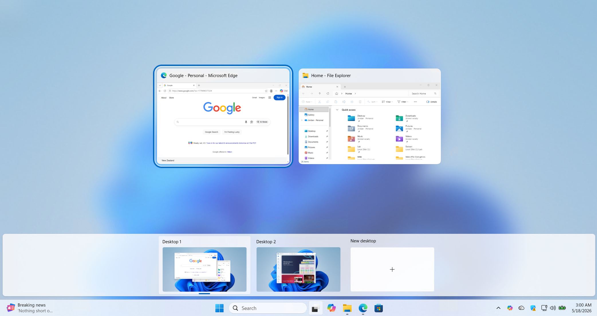 The virtual desktops of Windows 11.