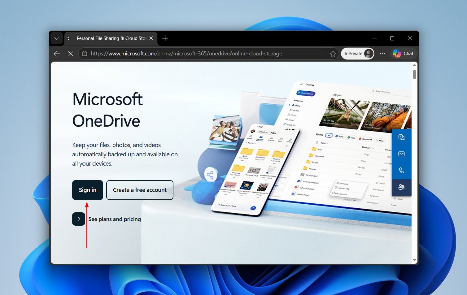Signing in to OneDrive.