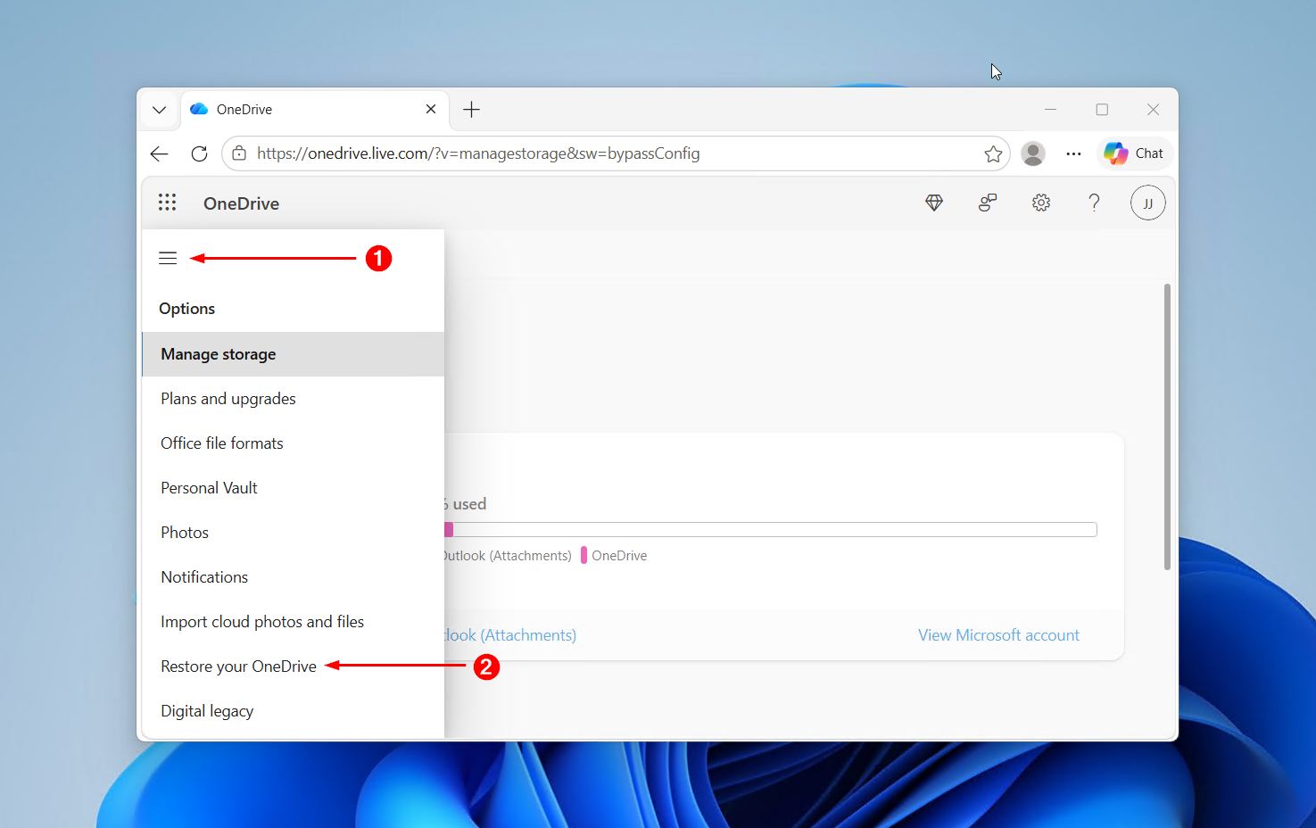 Restoring your OneDrive account.