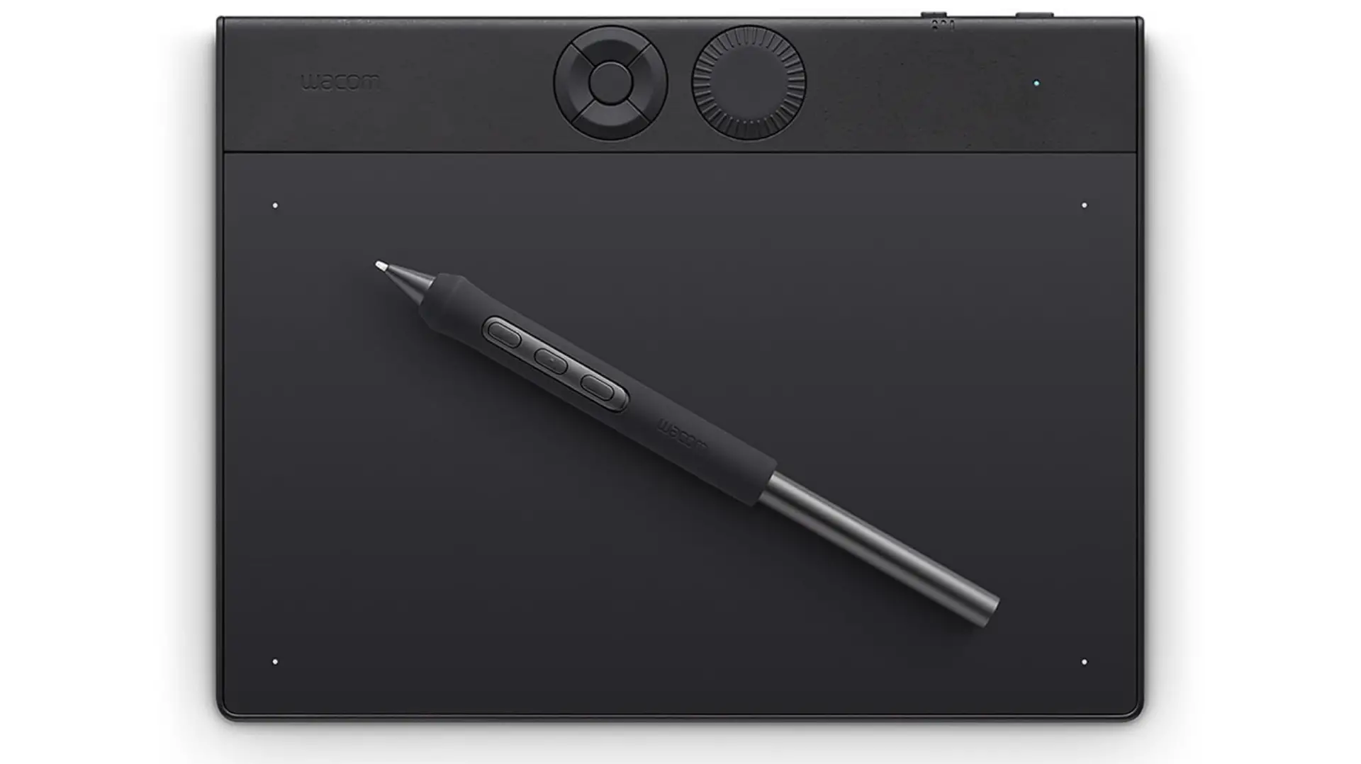 Wacom Intuos Pro Small screenless pen tablet with two dials and express keys along the top edge